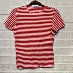 J. McLaughlin Top Small Women’s Pink Tee Shirt Stripe White Soft